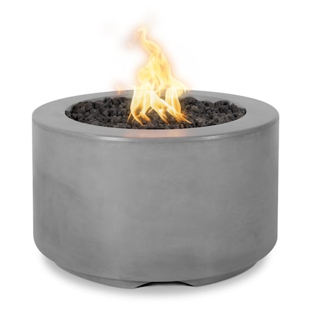 The Outdoor Plus 32 Round Florence Fire Pit, GFRC Concrete, Natural Gray, Spark Ignition with Flame Sense, Natural Gas OPT-FL3218FSEN-NGY-NG